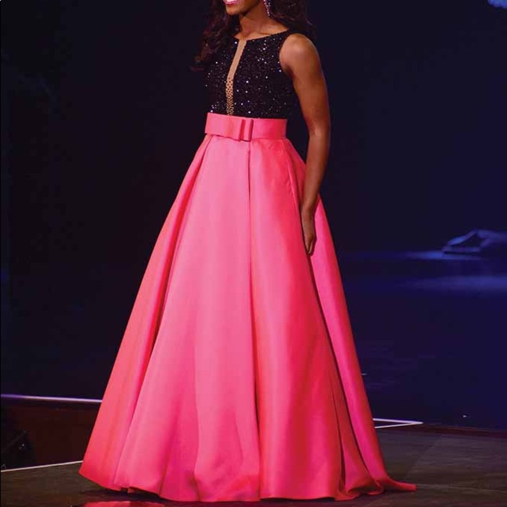 Pink and Black ball gown with modesty stoning by Scott Marchbanks.